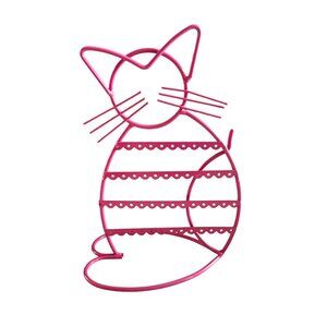Cat-Shaped Metal Earring Holder Organizer Stand With Pink Finish